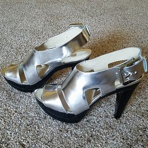 Michael Kors platform silver leather heels sandals